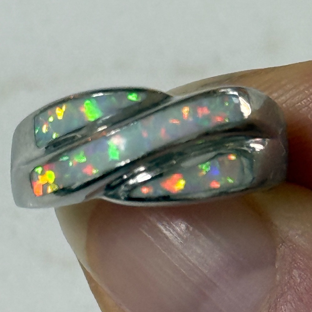 Vintage Australian White Opal Sterling Silver Ring Size 7